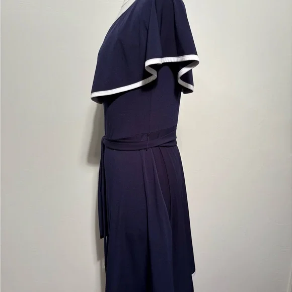 Michael Kors Navy Cape Overlay Fit & Flare Dress Size Small - Picture 6 of 7